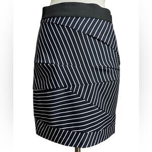 Women's Cynthia Steffe Navy White Striped Panel Stretch Side Zip Knit Skirt sz 2